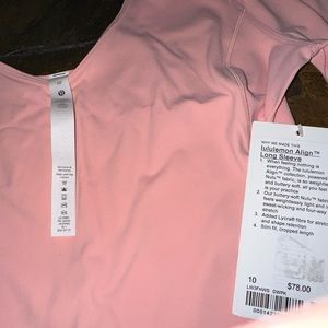 Sz 10 Lululemon Align Long Sleeve cropped Dew Pink Buttery Soft Nulu Material